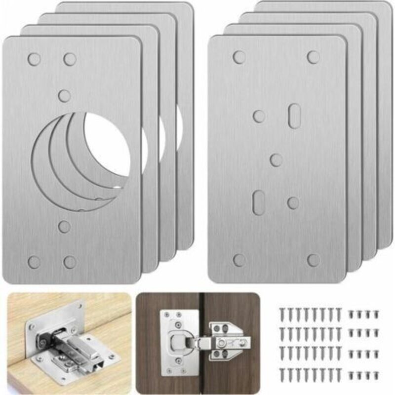 foto del prodotto odipie piastra di riparazione per cerniere per mobili con foro, 8 pezzi, staffe di riparazione, facile installazione con 48 viti, kit di