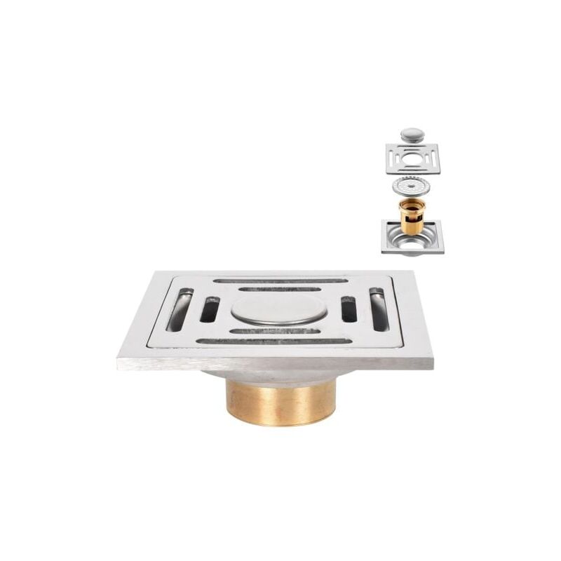 foto del prodotto odipie piletta di scarico quadrata, in acciaio inox antiodore con doppio strato di filtrazione e coperchio rimovibile, ideale per bagno, doccia,