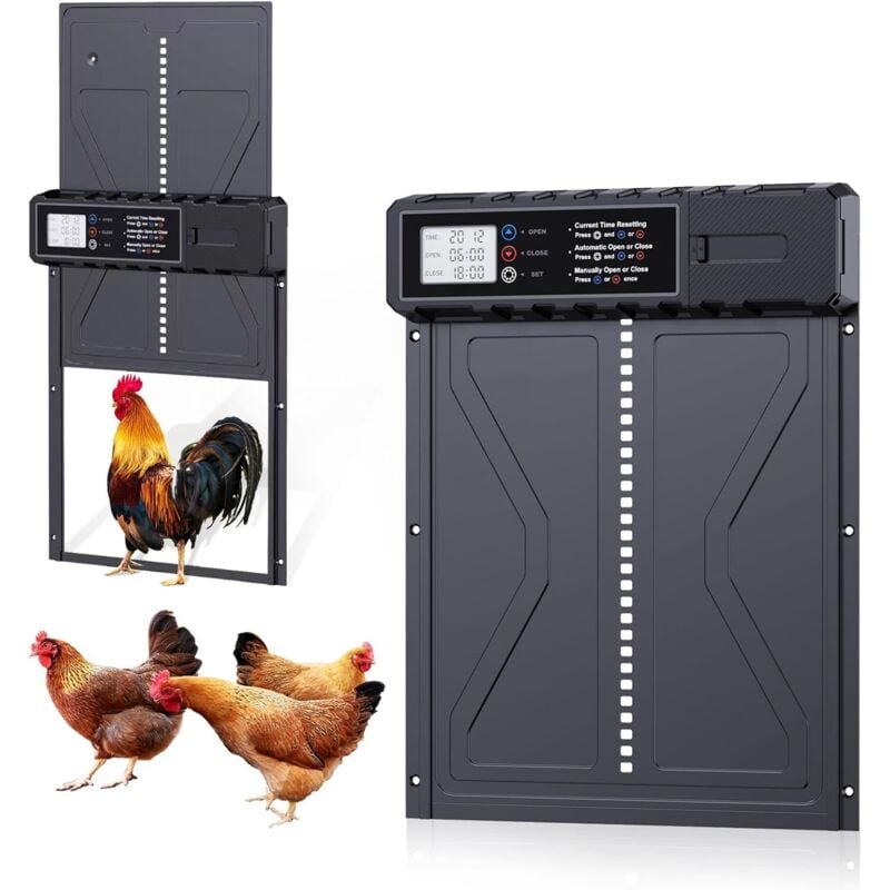 foto del prodotto odipie - porta automatica per pollaio, batteria con display lcd programmabile impermeabile, porta automatica per pollaio in alluminio con timer,