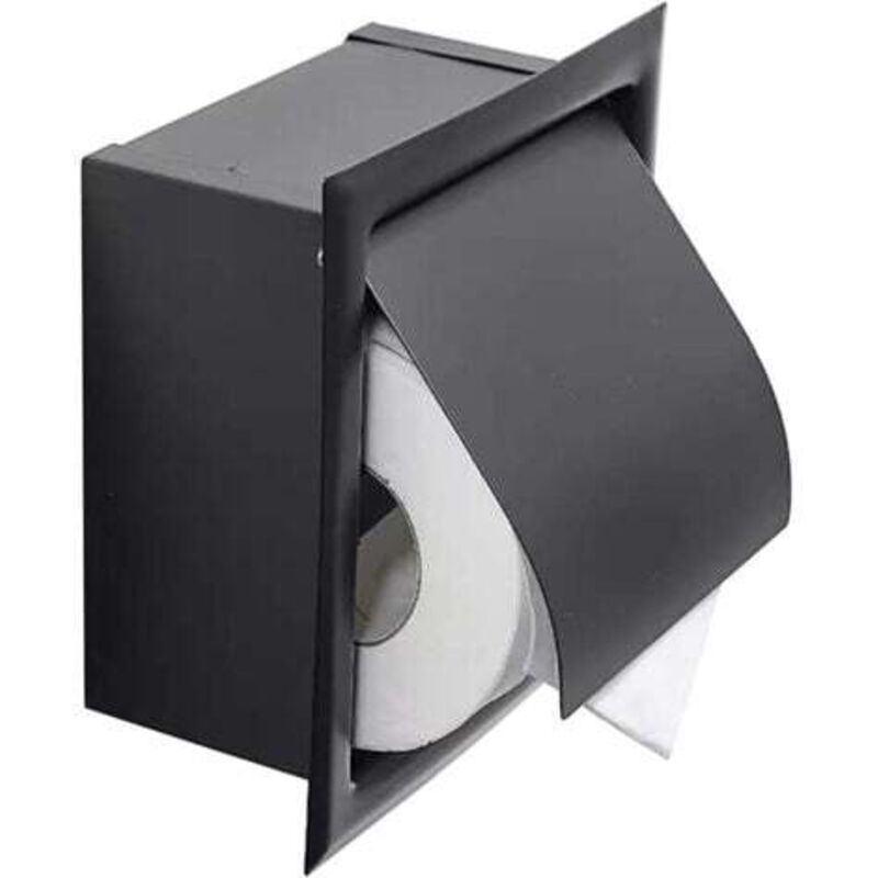 foto del prodotto odipie porta carta igienica da incasso, in acciaio inox con coperchio, design a incasso, salvaspazio, porta carta igienica nero opaco, adatto per