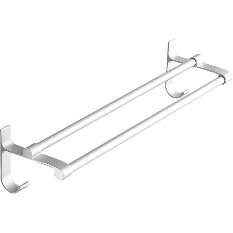 foto del prodotto odipie - portasciugamani da bagno con doppia asta in alluminio, montato a parete, argento, bianco, senza punzonatura, mensola per asciugamani da