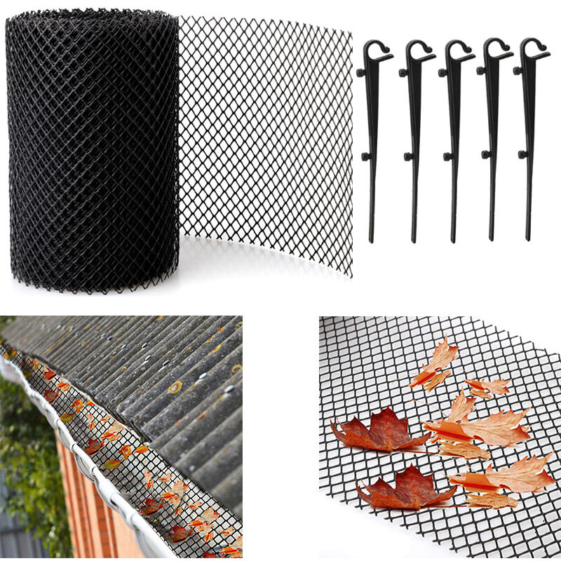 foto del prodotto odipie rete di protezione per grondaia 18 cm x 6 m rete per grondaia con ganci di fissaggio copertura per grondaia, chiodi 15 pezzi