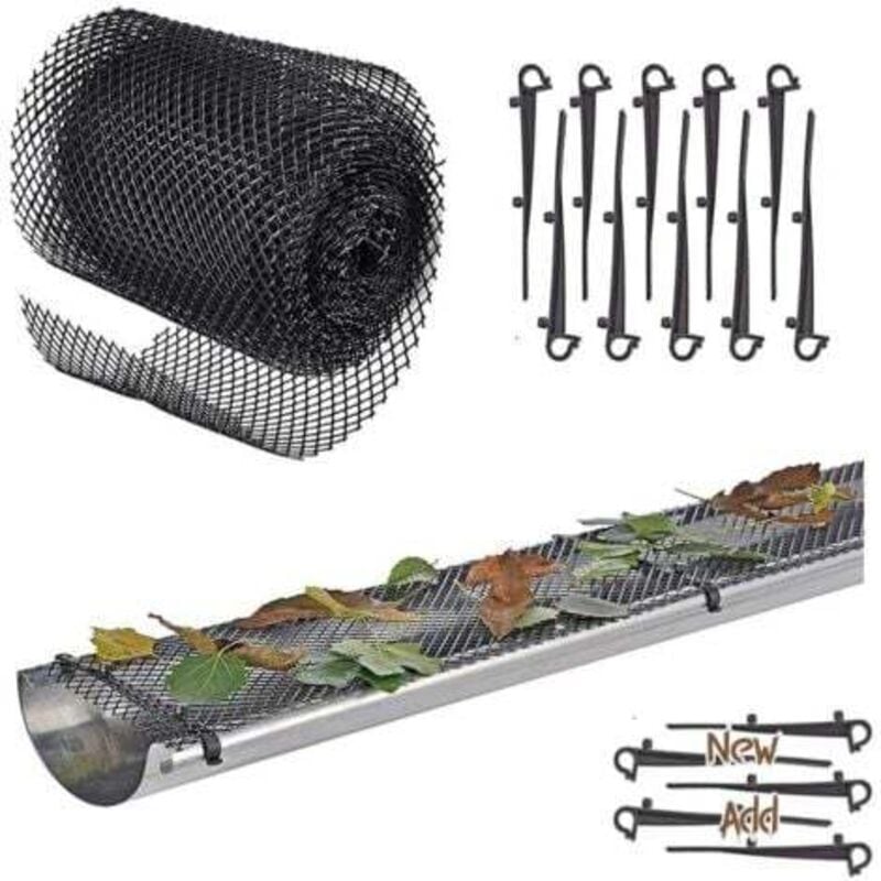 foto del prodotto odipie rete per grondaia robusta di alta qualit include 12 ganci 1 griglia 6 m x 15 cm protezione del tetto protezione delle foglie