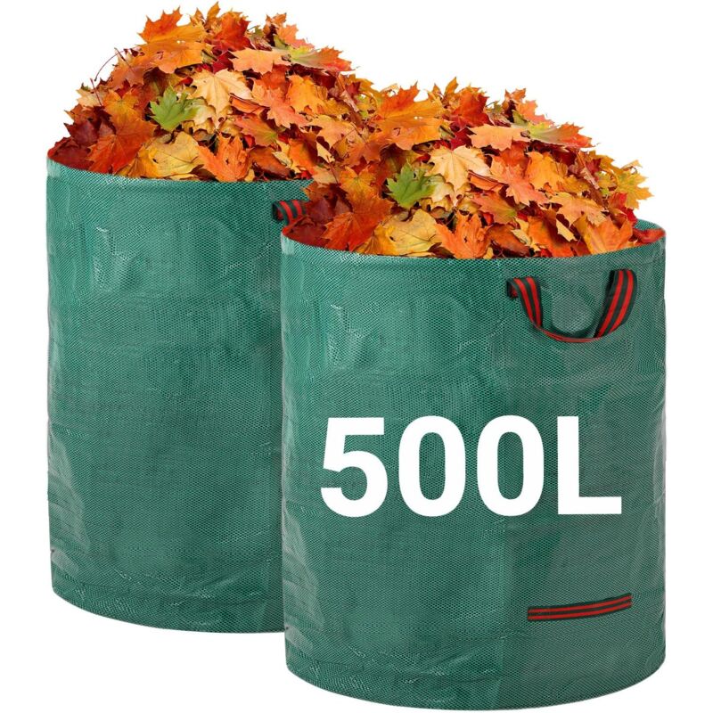 foto del prodotto odipie sacchi per rifiuti da giardino resistenti confezione da 2 x 500 l sacchi da giardino riutilizzabili con manici tessuto industriale per