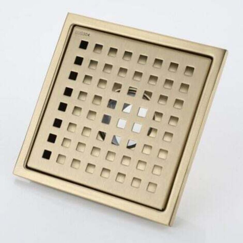 foto del prodotto odipie scarico per doccia quadrato in acciaio inox dorato 15x15cm con coperchio per scarico a pavimento, anima in ottone deodorante, oro spazzolato