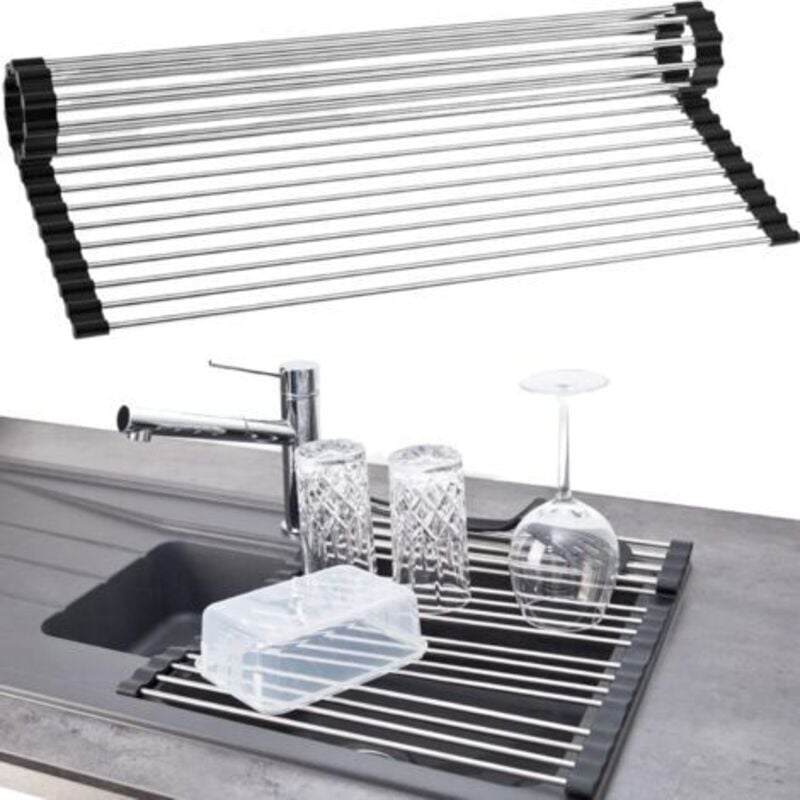 immagine 0 del prodotto odipie scolapiatti pieghevole, acciaio inossidabile, plastica nera, 37 cm, scolapiatti da cucina, sicuro per il lavello, antiscivolo e resistente