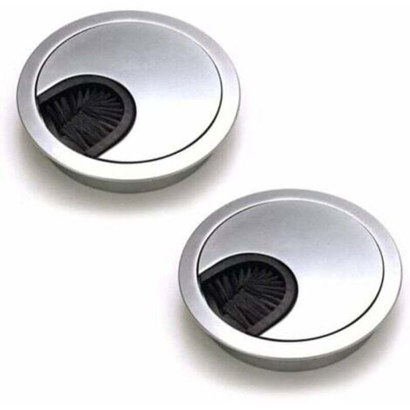 foto del prodotto odipie set di 2 passacavi rotondi da incasso, passacavi in filo metallico di acciaio spazzolato, passacavi per scrivania e tavolo, diametro 60 mm
