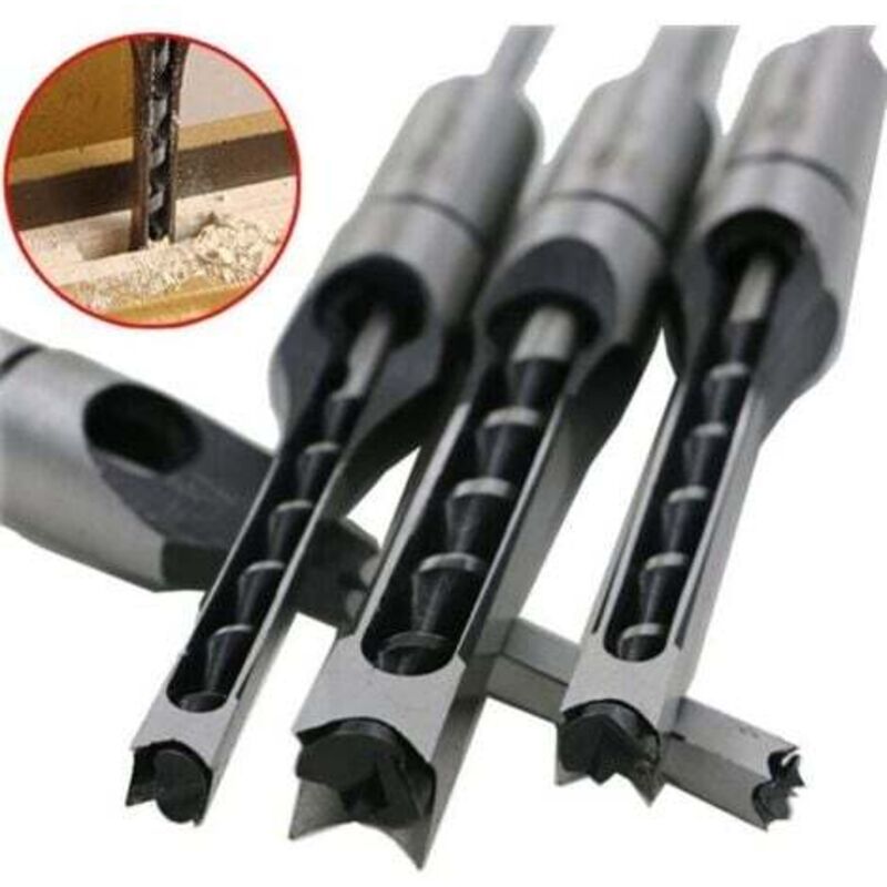 foto del prodotto odipie set di 4 punte per trapano per legno con foro quadrato, punte per trapano a mortasa e tenone, scalpelli per mortasa e tenone, punte per