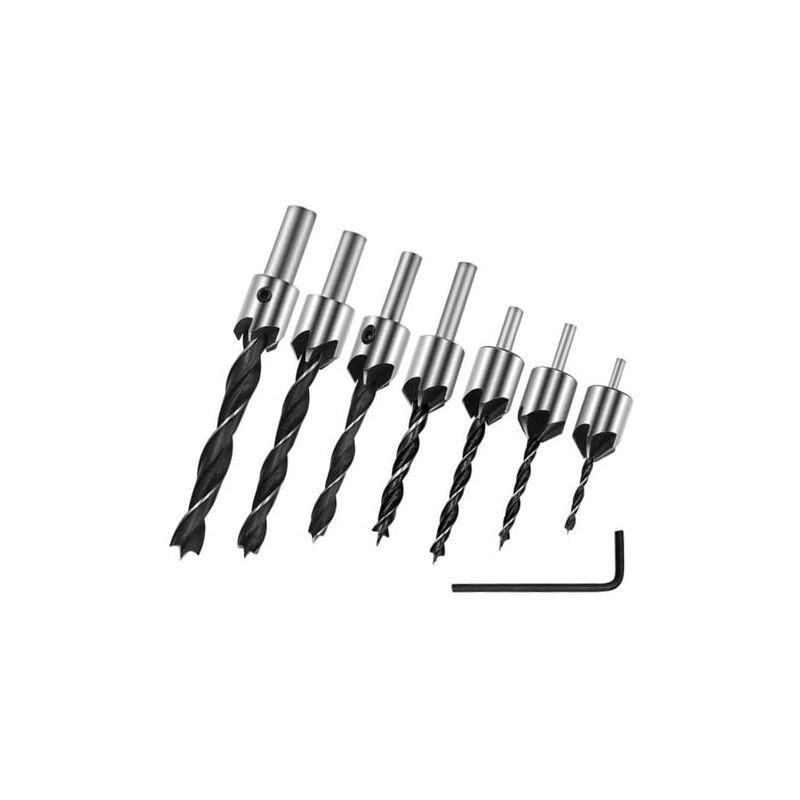 foto del prodotto odipie set di 7 punte da trapano zincate, set di punte da trapano per intaglio del legno a tripla punta con chiave esagonale, trapano in acciaio