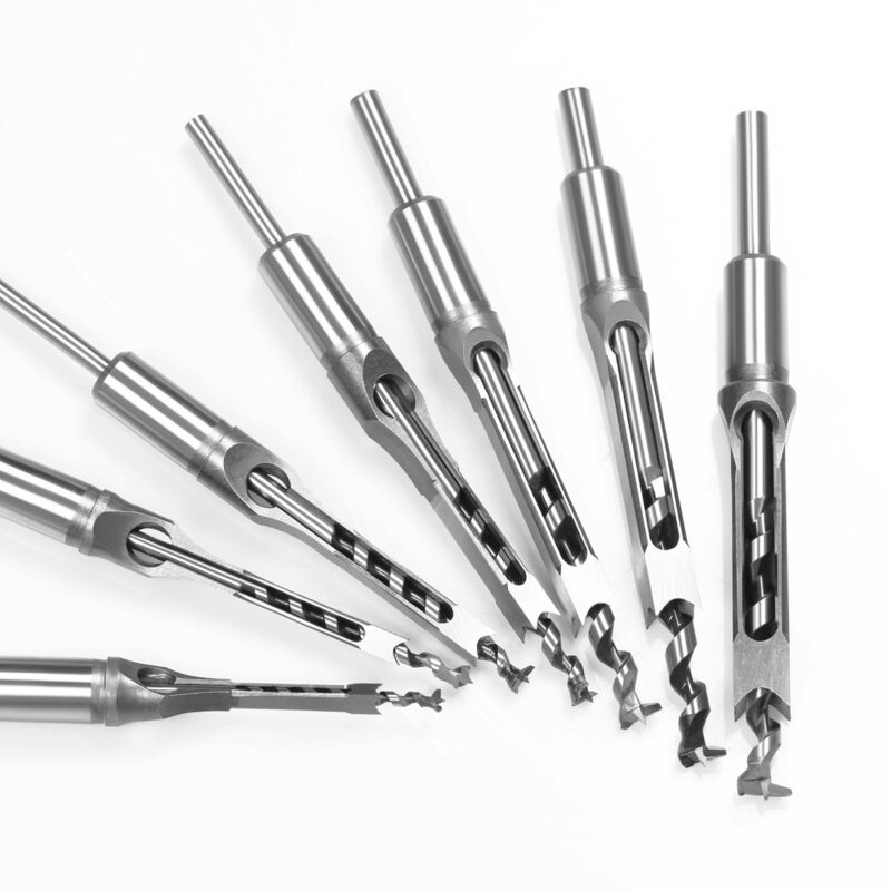 foto del prodotto odipie set di 7 scalpelli per mortasa e punte per trapano per fori quadrati per lavorazione del legno, sega a tazza per mortasa 6,4 mm, 8 mm, 9,5