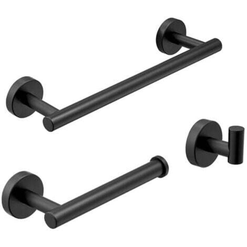 foto del prodotto odipie set di accessori da bagno nero opaco, porta rotolo di carta igienica, portasciugamani a parete e gancio, 3 pezzi