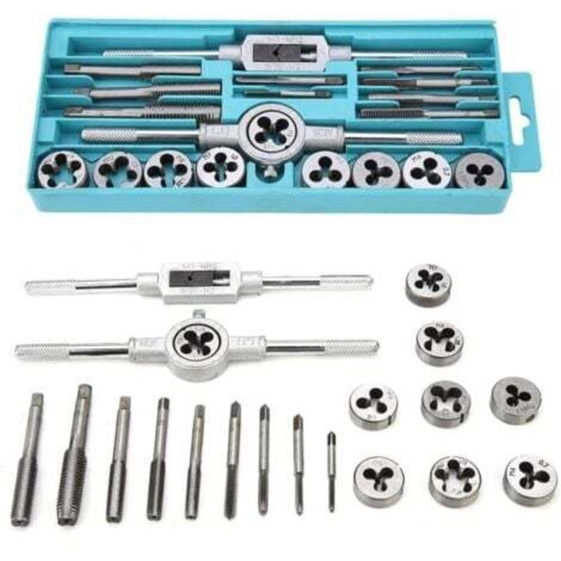 foto del prodotto odipie set di maschi e filiere metrici, 20 pezzi m3 m12 utensile per maschiatura metrica, set di maschi e filiere, estrattori per viti in acciaio,