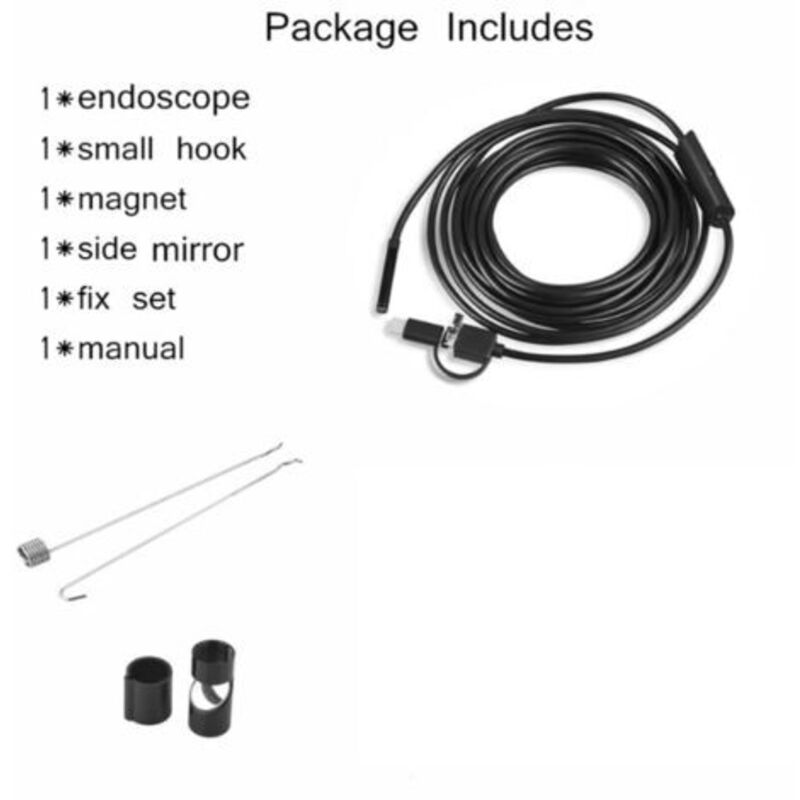 foto del prodotto odipie telecamera endoscopica usb 720p, telecamera periscopica, impermeabile ip67, sonda da 8 mm, telecamere di ispezione, cavo semirigido da 10 m