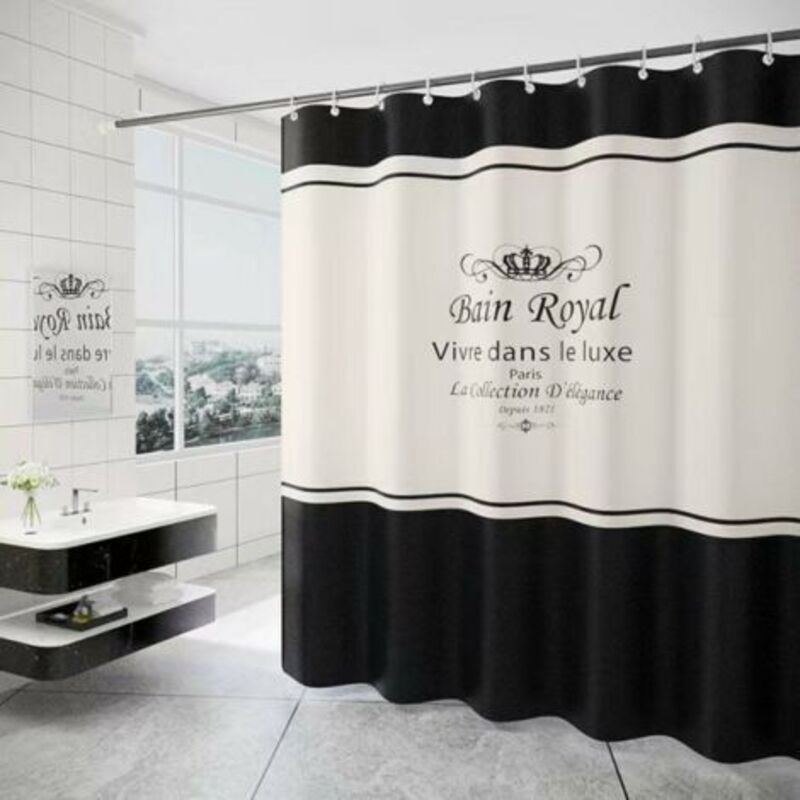 foto del prodotto odipie tenda da doccia 180 x 200 cm con 12 ganci ad asciugatura rapida nero e bianco , tessuto in poliestere impermeabile lavabile in lavatrice,