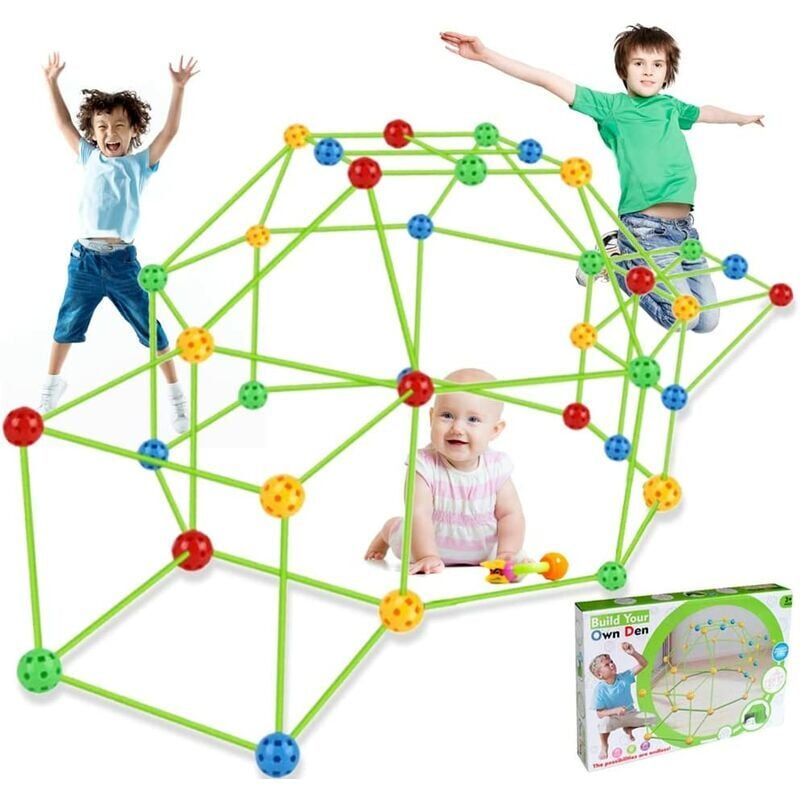 foto del prodotto odipie tenda per bambini, kit di costruzione di una casetta da gioco fai da te per bambini, per interni ed esterni 45 palline, 76 bastoncini con