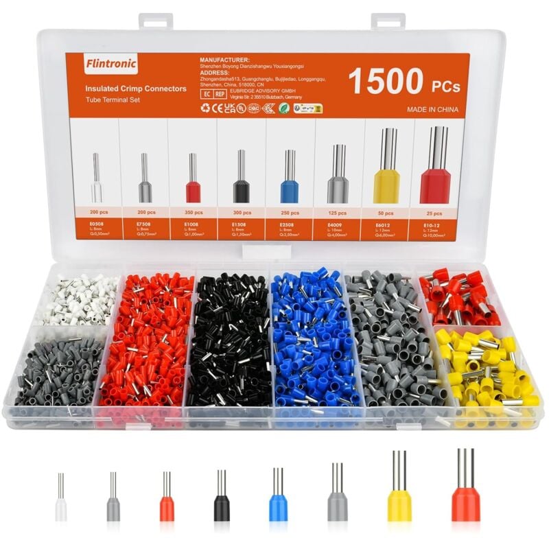 foto del prodotto odipie terminali a crimpare elettrici, 1500 pezzi, 8 tipi di connettori elettrici, pinze per crimpatura di terminali, terminali isolati e kit con