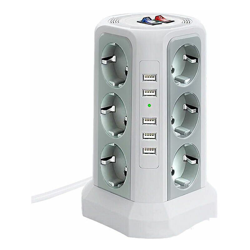 foto del prodotto odipie torretta multipresa con protezione da sovratensione e sovratensione, ciabatta elettrica con 5 porte usb e 12 prese, ciabatta con e 3