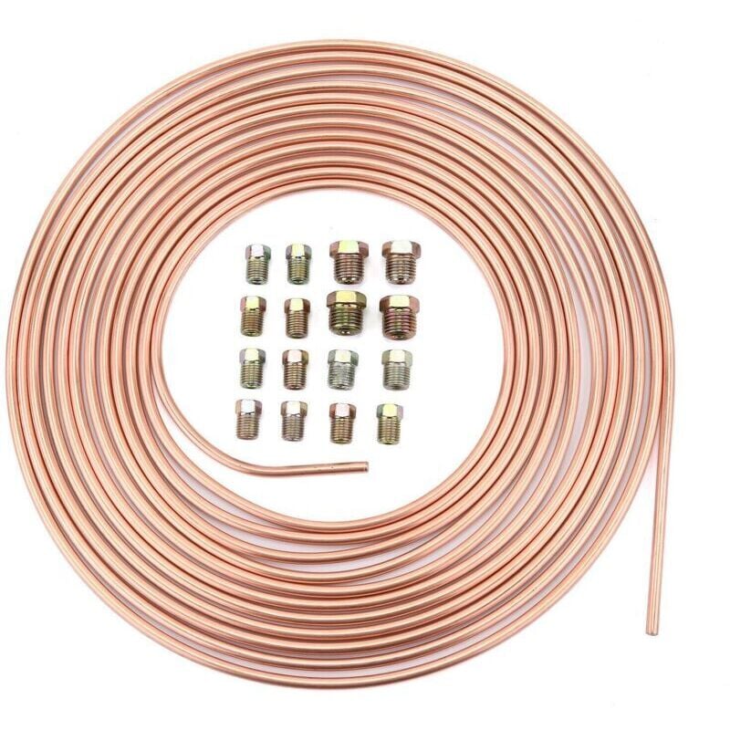 foto del prodotto odipie - tubo flessibile per freni in rame da 25 piedi 7,62 m, kit di tubi freno di ricambio per auto da 3 16' con 16 raccordi di poweka