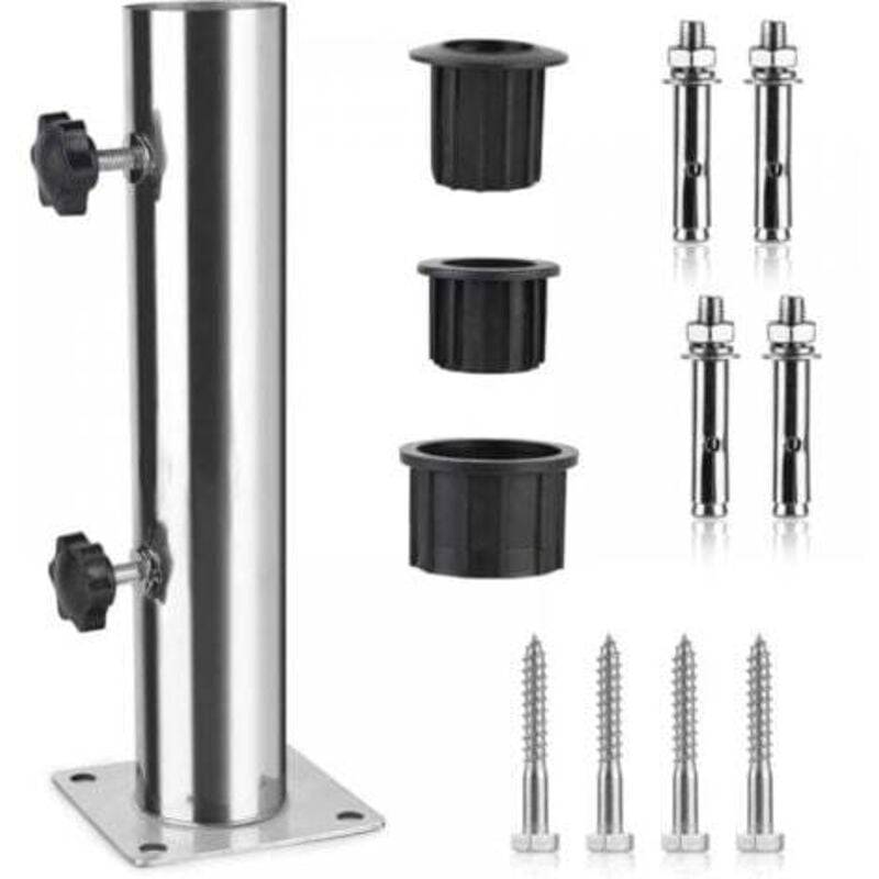 foto del prodotto odipie tubo per ombrellone, base per ombrellone, supporto per ombrellone regolabile in acciaio inox con 3 anelli di riduzione in pvc 32 38 48 mm ,