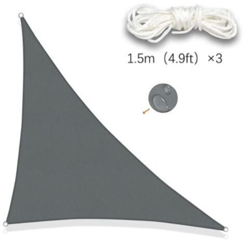 foto del prodotto odipie vela ombreggiante triangolare grigia 3 x 3 x 4,3 m, impermeabile, con protezione uv, per patio, giardino, terrazza e balcone esterno.