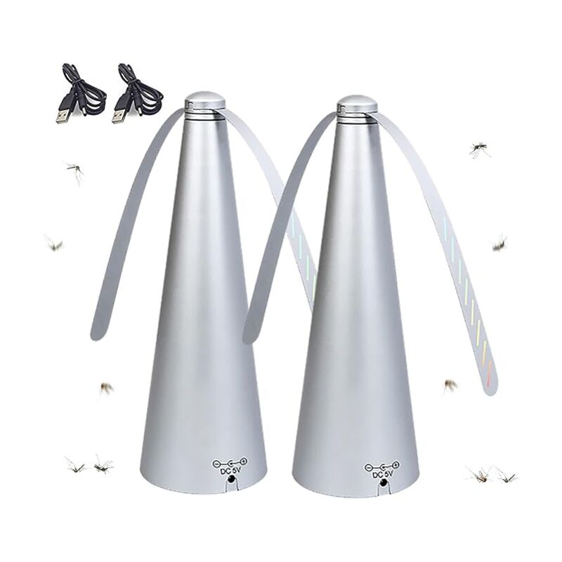 foto del prodotto odipie ventilatore repellente per mosche, repellente per mosche da tavolo elettrico, per cene a casa, picnic all aperto interno,argento 2 pezzi