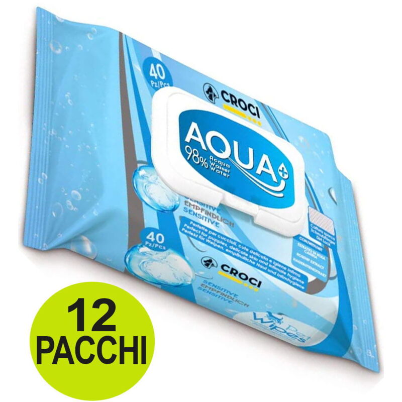 foto del prodotto offerta 12 confezioni da 40 salviette ciascuna umidificate sensitive aqua pi idratazione e pulizia cani e gatti