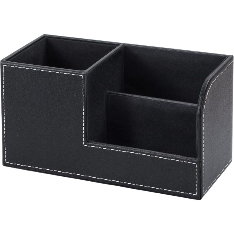 foto del prodotto office storage pu leather multifunctional desk organizer pen holder storage box black
