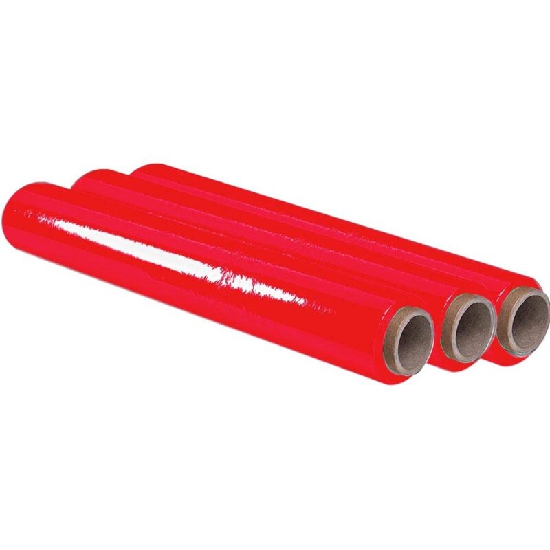 foto del prodotto ofituria film rojo para embalar de 50 cm x 200 metros de longitud rollo de film el stico manual para embalaje industrial 3 unidades