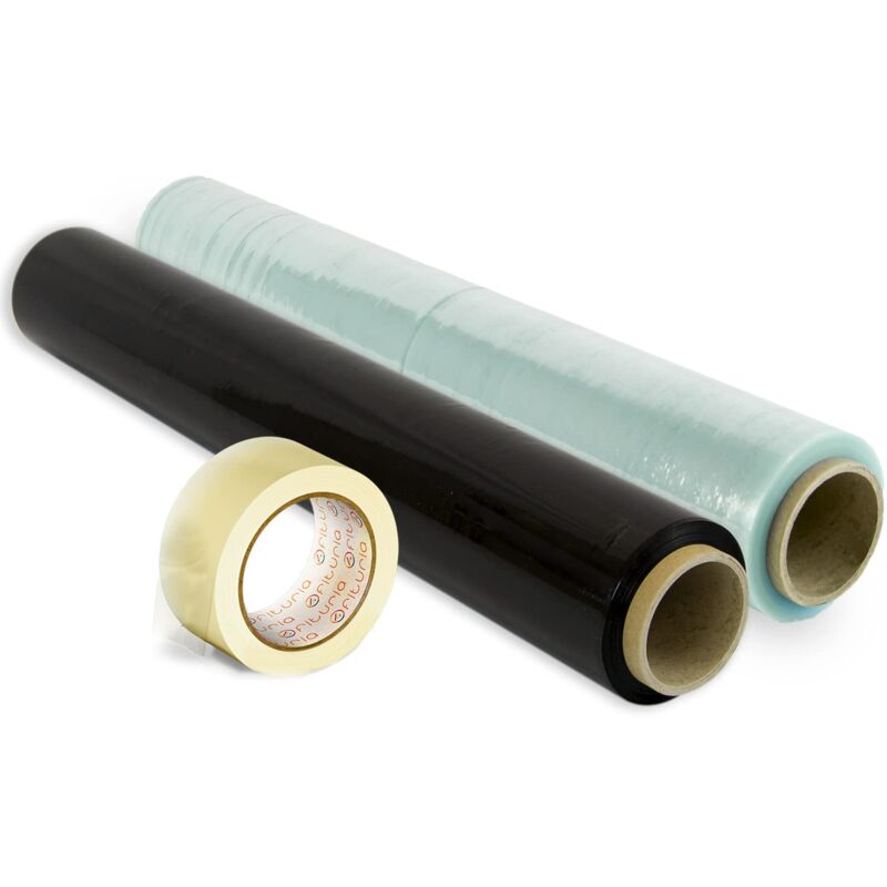 foto del prodotto ofituria pellicola per imballaggio 50 cm di larghezza e stirabile fino a 300 metri di lunghezza rotolo di pellicola elastica manuale per