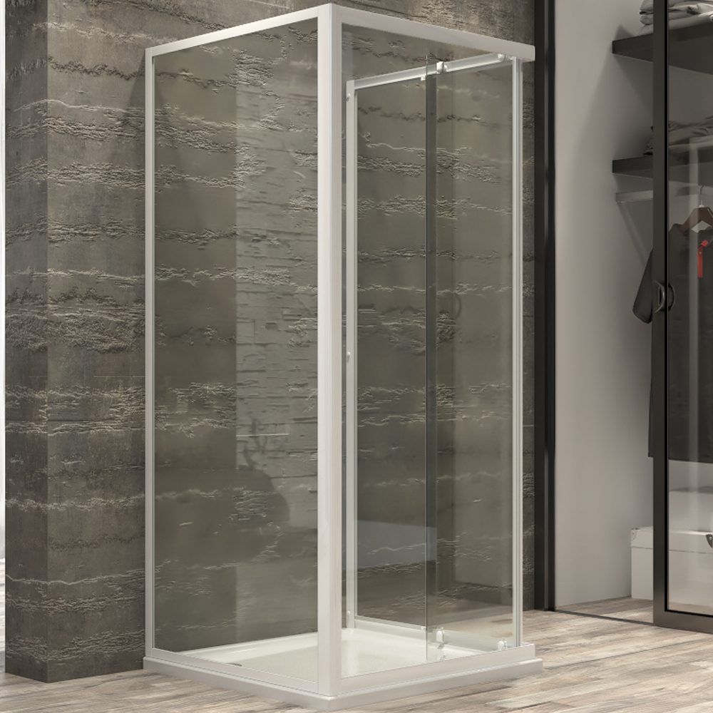 foto del prodotto ogomondo box cabina doccia corner 3 lati cristallo temprato trasparente 70x100x70 piatto doccia acrilico