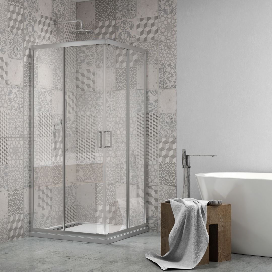 foto del prodotto ogomondo box doccia angolare con ante scorrevoli profilo cromato 4 millimetri trasparente misure 70x120x190h cm r...