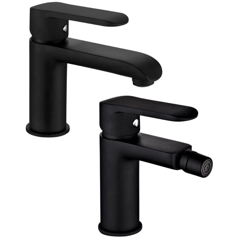 foto del prodotto ogomondo coppia di miscelatore rubinetto bidet e miscelatore lavabo linea puma nero opaco