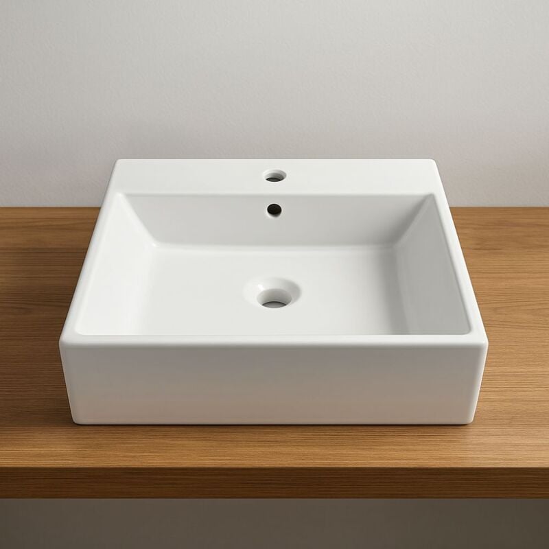 foto del prodotto ogomondo lavabo da appoggio ceramica bianco lavandino lavello arredo bagno 2 misure misure 41x41x15 cm confezione 1