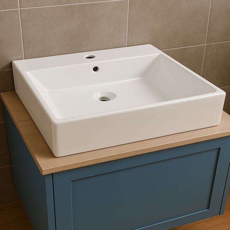 foto del prodotto ogomondo lavabo da appoggio ceramica bianco lavandino lavello arredo bagno 2 misure misure 53x41x15 cm confezione 1