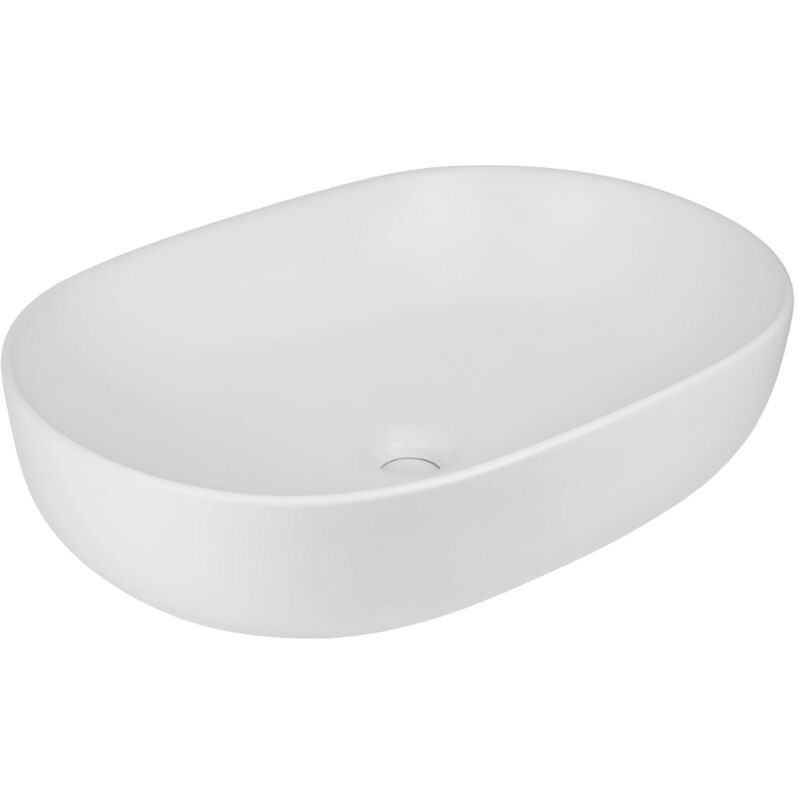 foto del prodotto ogomondo lavabo da appoggio ceramica bianco ovale arredo bagno lavandino 60x40x15 cm finitura opaco confezione 1