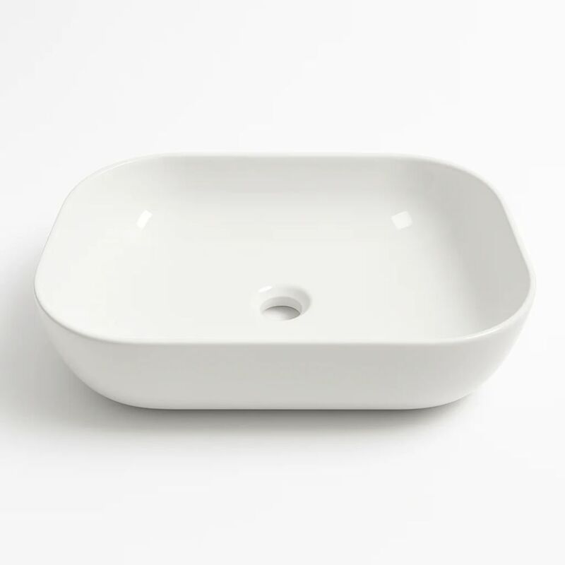 foto del prodotto ogomondo lavabo da appoggio ceramica bianco rettangolare arredo bagno 50,5x40,5x14 cm finitura lucido confezione 1