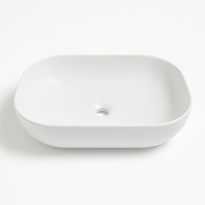 foto del prodotto ogomondo - lavabo da appoggio ceramica bianco rettangolare arredo bagno 50,5x40,5x14 cm finitura- opaco - confezione 1
