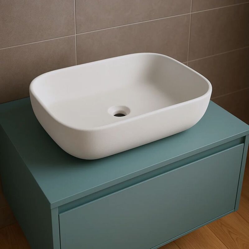 foto del prodotto ogomondo lavabo da appoggio ceramica bianco rettangolare arredo bagno cm 45,5x32,5x13,5 finitura opaco confezione 1