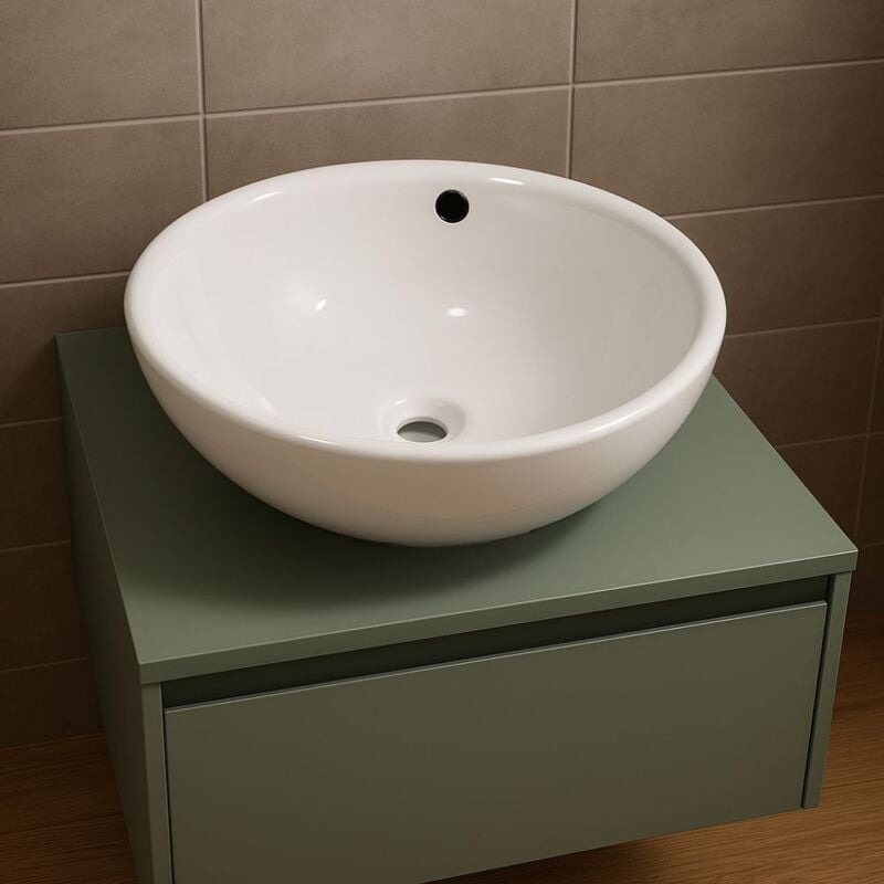 foto del prodotto ogomondo lavabo da appoggio ceramica bianco tondo lavello arredo bagno cm 42x42x17,5