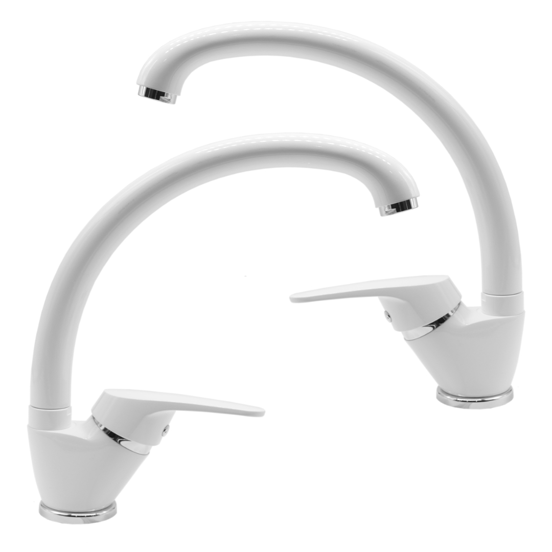 foto del prodotto ogomondo set 2 pezzi miscelatore bianco oslo orientabile in ottone per lavello cucina