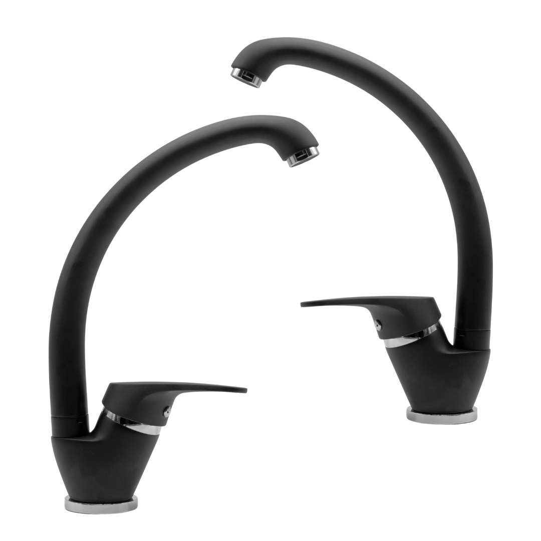 foto del prodotto ogomondo set 2 pezzi miscelatore nero oslo orientabile in ottone per lavello cucina