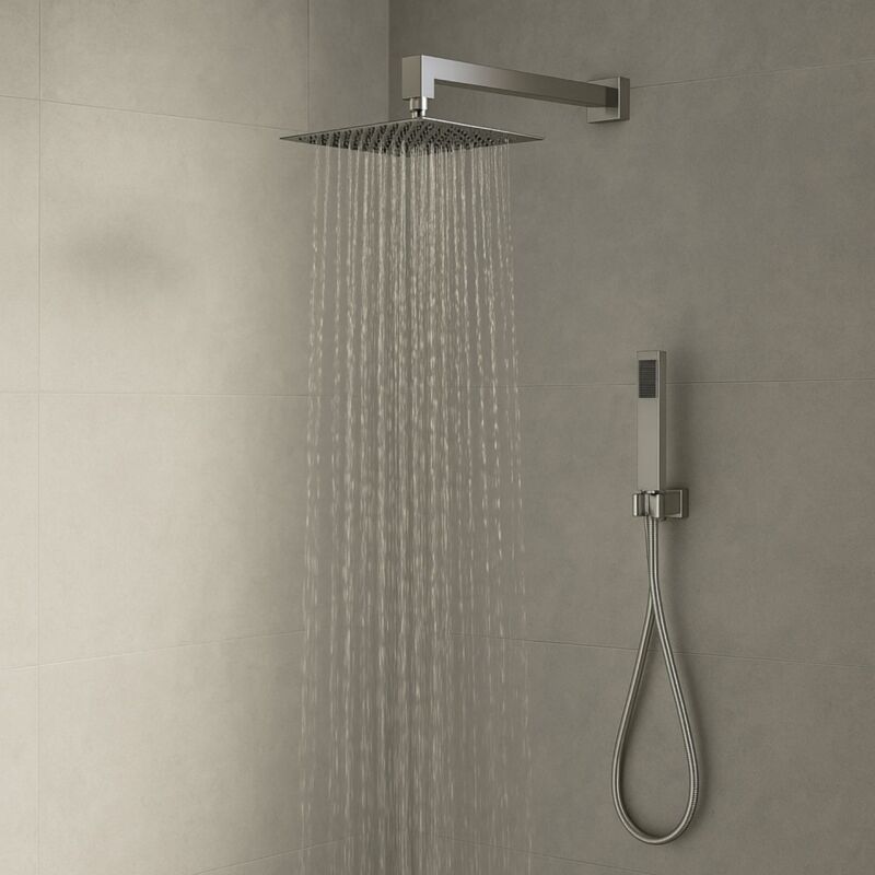 foto del prodotto ogomondo set per doccia soffione quadro in acciaio inox 25x25 centimetri effetto spazzolato confezione 1