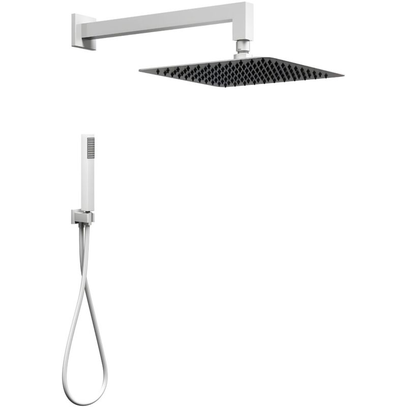 foto del prodotto ogomondo set per doccia soffione quadro in acciaio inox 25x25 millimetri opaco tinta bianco confezione 1
