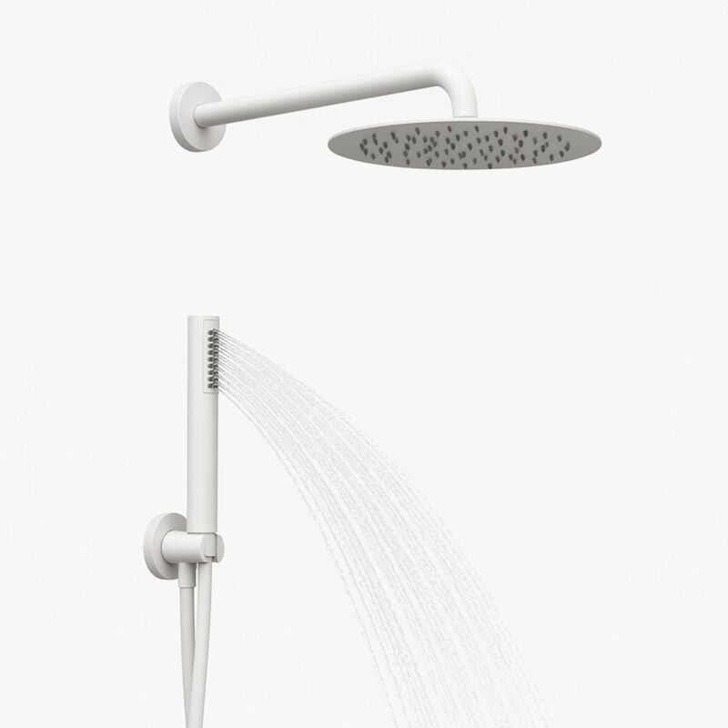 foto del prodotto ogomondo set per doccia soffione tondo in acciaio inox 250 millimetri color bianco opaco finitura bianco opaco tondo confezione 1