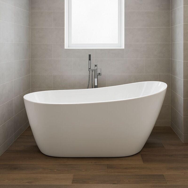 foto del prodotto ogomondo vasca da bagno freestanding ovale acrilico bianco lucido 3 misure h 72 cm misure l160xh72xp80 confezione 1