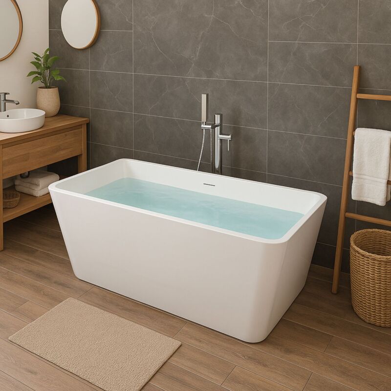 foto del prodotto ogomondo vasca da bagno freestanding rettangolare acrilico bianco lucido 3 misure misure 160x80x58 cm confezione 1