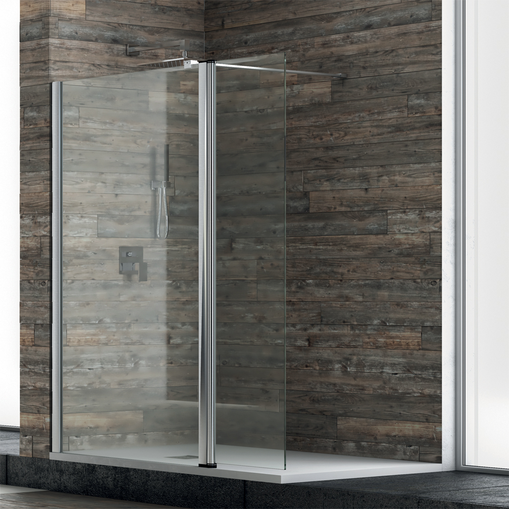 foto del prodotto ogomondo walk-in doccia con anta basculante e staffa cristallo 8 mm *** misure 137-139xh200 cm, confezione 1