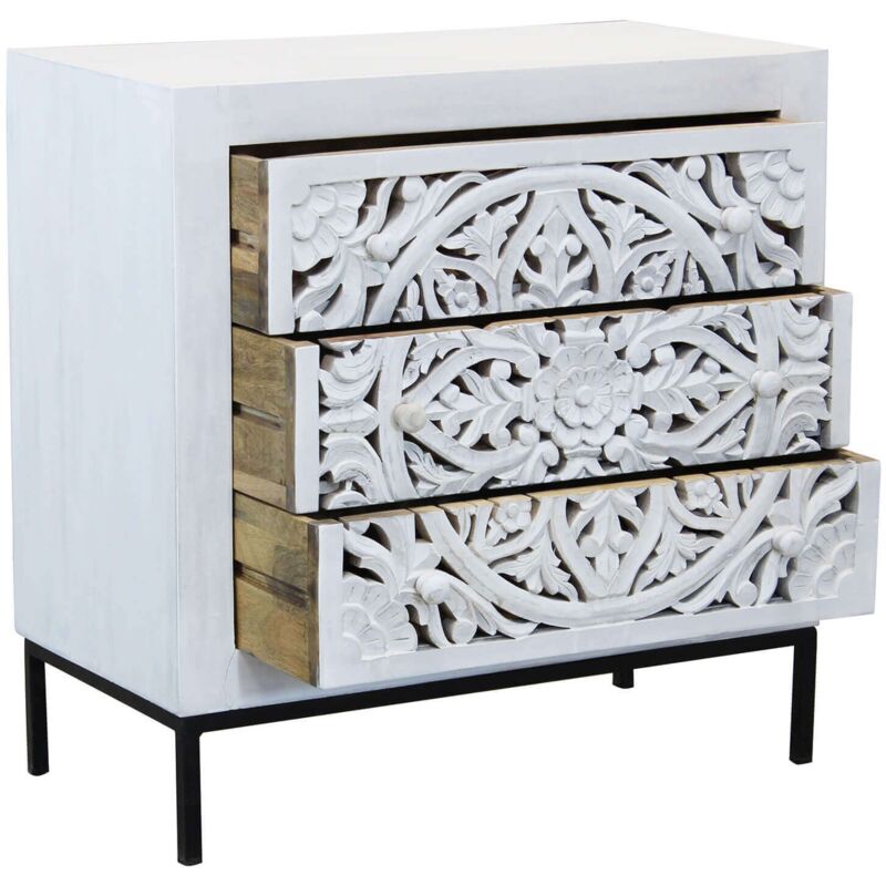 foto del prodotto ohm com cassettiera con decoro 3 cassetti legno e ferro
