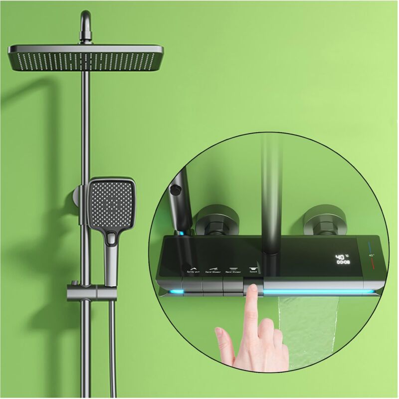 foto del prodotto oihpaw colonna doccia termostatica, display digitale colonna doccia 4 funzioni set doccia kit doccia con soffione e doccetta 3 modalit ,