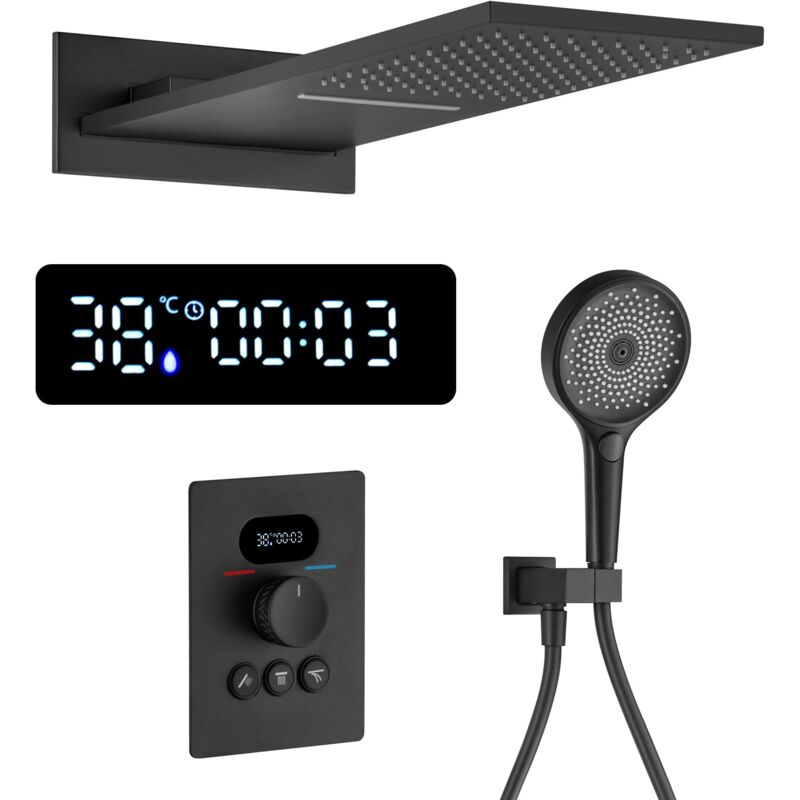 foto del prodotto oihpaw colonna doccia termostatica, doccia soffione colonna grigio pistola set doccia led display digitale, kit doccia con soffione e doccetta,